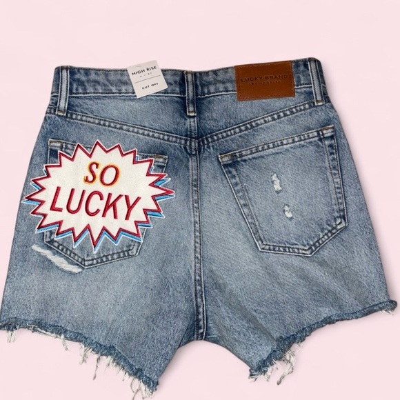 Lucky Brand Pants - Lucky Brand High Rise Denim Shorts “So Lucky” Patch Raw Hem Size 4 / 27